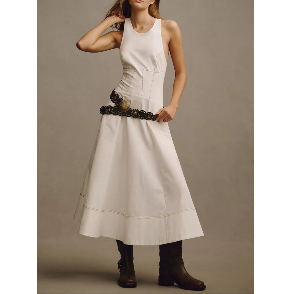 Anthropologie The Kenzie Drop-Waist Midi Dress White M